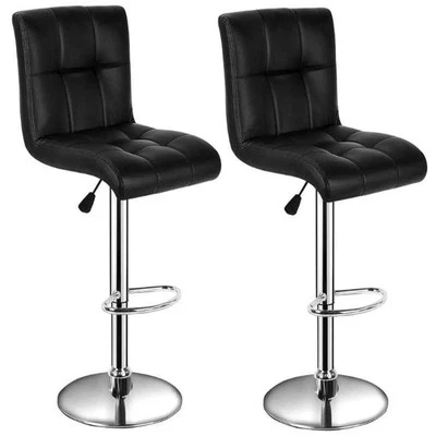 Pair of 2 Black Faux Leather Bar Stools Breakfast Kitchen Chairs Chrome Swivel - Image 1 of 3