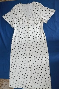 Dress Maxi, Ivory, Black Spots, Button front Linen Mix size 16 new - Picture 1 of 7