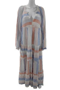 Stella McCartney Womens Cotton Long Sleeve V-neck Stripe Long Maxi Dress White S - Picture 1 of 6
