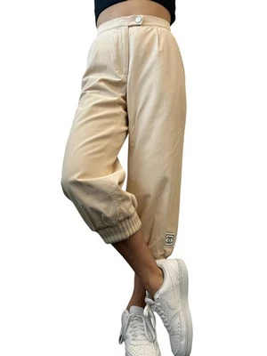CHANEL Sport Vintage 01A CC Logo Jogger Pants #38 Ribbed Hem Light Beige Silver - Image 1 of 4