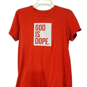God is Dope Womens Size Small T-Shirt Red White Graphics Cotton Short Sleeve - Picture 1 of 3