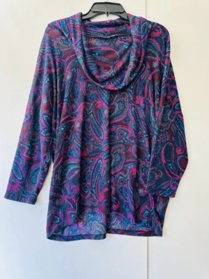 Jones New York Mujeres Multicolor Cachemira 1X Manga Larga Capucha Cuello Tejido Top Foto 1 de 4