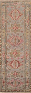 Geometric Gray Wool Hand-knotted Indian Kazak Hallway Rug Runner 2' 7" x 9' 11" - Picture 1 of 12