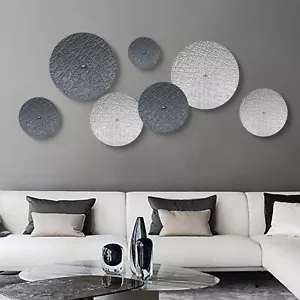 Silver And Grey Wall Decor For Living Room 7pcs Metal Wall Art Hanging Sculpture - Picture 1 of 9