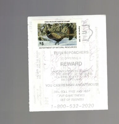 1994 IOWA WILDLIFE HABITAT STAMP STATE CONSERVATION USED on LICENCE  03-064005 - Image 1 of 4