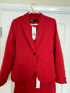 Zara Basic Blazer and Cropped Trousers Suit in Red UK Size 6 - BNWT