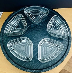 Vintage Lazy Susan 6-teiliges Snack-Set 16 Zoll Serviertablett & 5 Glas Art Deco Schalen - Bild 1 von 9