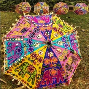 Decorative Indian Handmade Embroidery Parasol Vintage Sun Shade Umbrella Lots - Picture 1 of 6