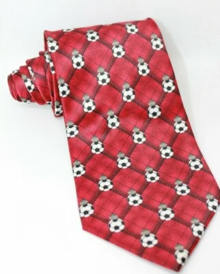 Gravata de pescoço masculina com estampa de bola de futebol em parquet feita à mão poliéster vermelho múltiplo - Imagem 1 de 4