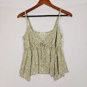 Stitch & Pine Green Floral Spaghetti Strap Crop Top Large V-Neck Boho Peasant - Picture 1 of 6