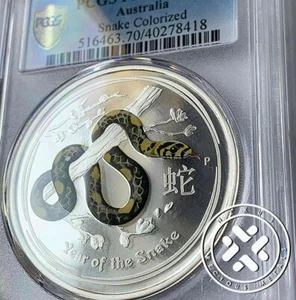 2013-P NGC PR 69 DCAM AUSTRALIA 1 OZ SILVER COLORIZED SNAKE $1 COIN BLACK YELLOW - Picture 1 of 6