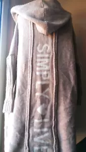 SPLOTY Wollmantel lange Strickjacke Cardigan Schrift 42 L XL hellbraun beige - Bild 1 von 10
