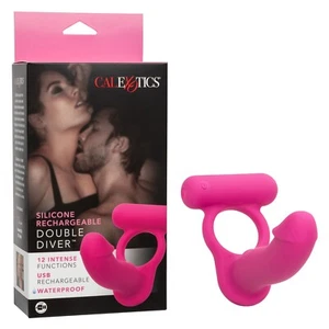 Cal Exotics Silicone Rechargeable Double Diver Pink -Vibrating Cock Ring DP Dong - Picture 1 of 11