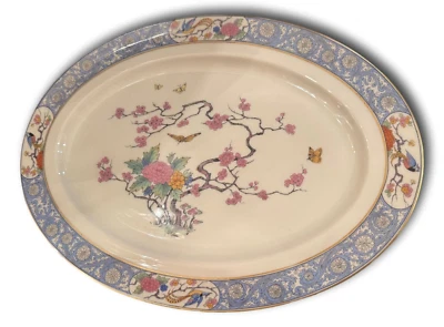 Plato para servir ovalado vintage Lenox Ming 15,5" - patrón floral de pájaros EE. UU. Foto 1 de 2