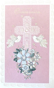 "On Your Communion" White Ornate Cross, Doves, Flowers Communion Card by Simson - Bild 1 von 5