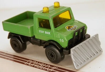 Matchbox Unimog Green Jurassic Park Pickup Truck w/Snowplow 1:76 Scale - Image 1 of 2