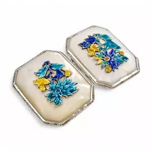 Antique Chinese Export Silver, Enamel, Mother of Pearl Chrysanthemum Buckle Belt - Picture 1 of 12