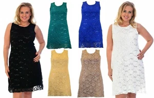 Ladies Flapper Lace Lined Sequin Dress Plus Size Evening Xmas Party Dress - Picture 1 of 12