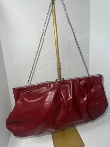 Bolso de hombro Hobo rojo vintage cartera Kisslock correa de cadena formal mediano - Imagen 1 de 8