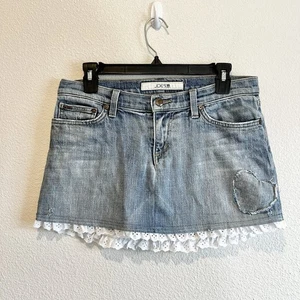 Y2K Reworked Joe’s Jeans Mini Skirt 28 Lace Hem Heart Patch Cottagecore Denim - Picture 1 of 8