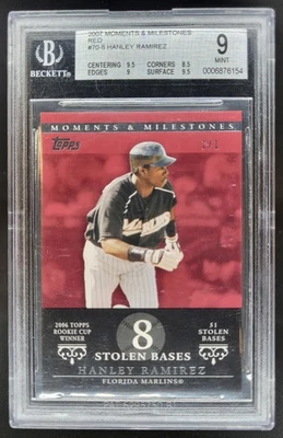 Topps Moments & Milestones Hanley Ramírez 2007 rojo 1/1 BGS 9 Marlins SO Foto 1 de 2