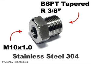 M10x1.0 Female to BSPT Tapered R 3/8" Male Stainless Sensor Adaptor Fittings - Imagen 1 de 5