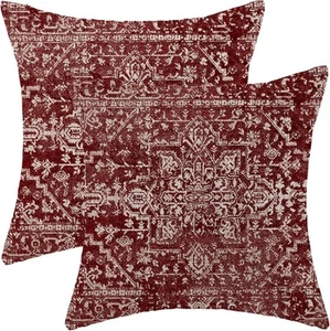 Boho Kissenbezüge 18x18 2er Set - Burgunderrot Ethno Landhaus Deko - Bild 1 von 6