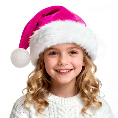 Sombrero de Papá Noel para niños pequeños Sombrero de Navidad Rosa Navidad Vacaciones Terciopelo Comodidad Navidad... Foto 1 de 4