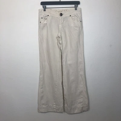 Pantalones Level 99 100 % lino tiro bajo pierna ancha para mujer 27 crema abotonados 32 entrepierna Foto 1 de 4