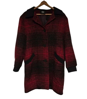Casaco Woolrich Vintage Feminino Médio Lã e Mohair Vermelho e Preto Xadrez Sobre Casaco - Imagem 1 de 4
