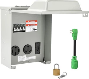RV Temporary Power Outlet Panel w/ Breaker, ETL Listed 20 30 50 Amp Receptacle - Picture 1 of 8