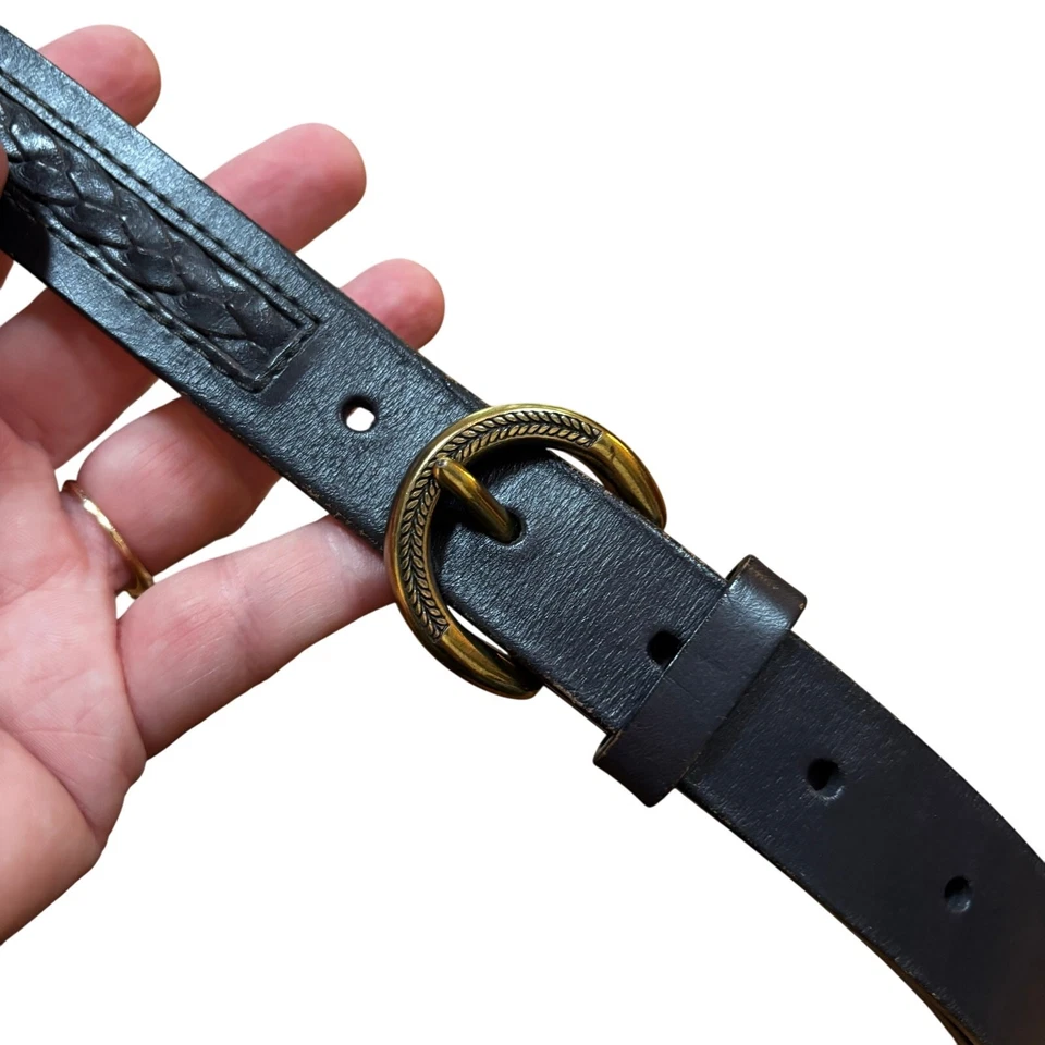 Talbots Cinturón de Cuero Azul Marino Oscuro Hebilla de Latón Textura Trenza Clásico Preppy S Foto 1 de 4