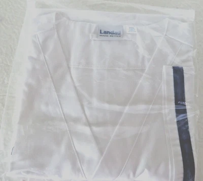 Landau Workwear Scrub Top S/S Size XXL White Blue Stripe on Sleeves Pockets  NEW - Image 1 of 3