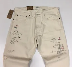Polo Ralph Lauren Sailing Yacht Artist Artwork Pen Drawing Royal CP93 Slim Jeans - Picture 1 of 17