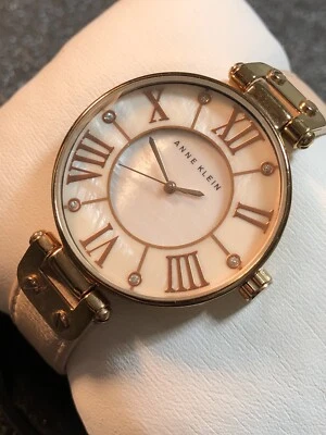Designer Anne Klein Women’s Rose Gold Tone Dress Watch Roman Numerals Leather - Image 1 of 4