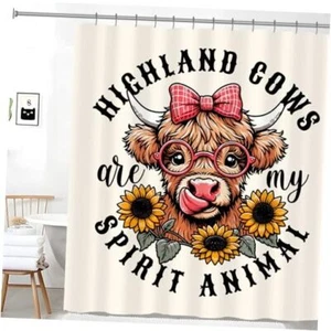 Funny Cow Mama Shower Curtains, Cool Shower Curtain, 72 x 72 Inch Highland Cow - Picture 1 of 7