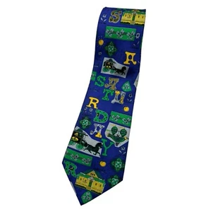 DAVIDOFF Silk Tie ITALY Blue Green Art W:4" EUC - Picture 1 of 4