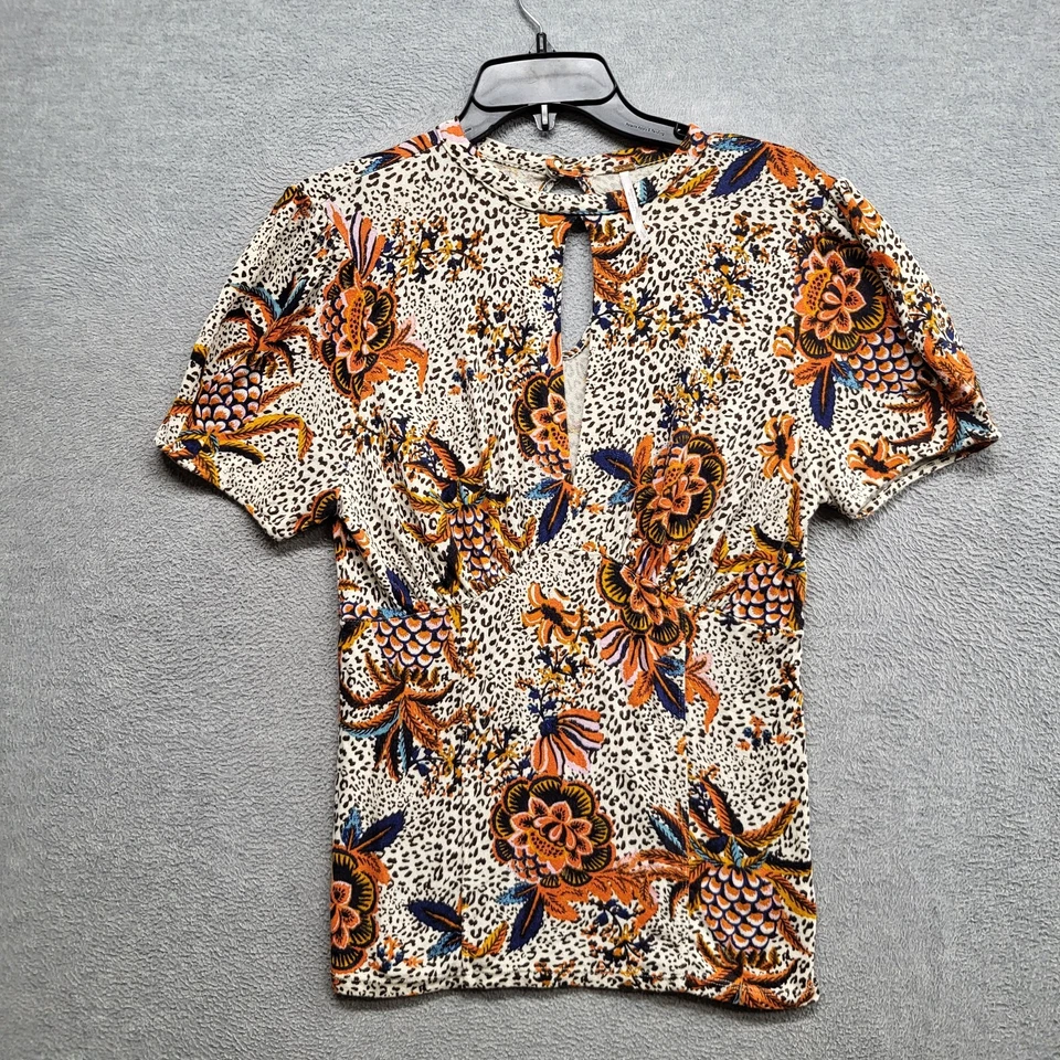 Blusa Free People Mujer Top Grande Naranja Hear Me Roar Floral Piña Leopardo Foto 1 de 4