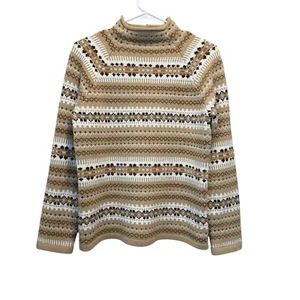 Charter Club Women’s Fair Isle Sweater Size Large Tan White Holiday Pattern Cozy - Picture 1 of 4