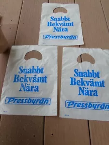 Vintage 1974 drei kleine Plastiktüten aus Schweden "Snabbt Bekvamt Nara Pressbyrdn" - Bild 1 von 2
