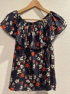 NWT Sanctuary Women's Floral Boho Off Shoulder Top Navy Blue Sleeveless Size XS - Picture 1 of 3