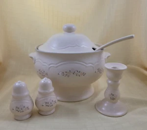 Pfaltzgraff Remembrance Soup Tureen With Lid And Ladle Salt/Pepper/Candlleholder - Picture 1 of 12