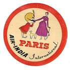 Étiquette Bagage Vintage Authentique ~ AIR INDIA INTERNATIONAL ~ PARIS, FRANCE