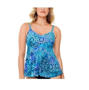 Costume da bagno Tankini Top Swim Solutions blu verde con ferretto nuovo con etichette taglia 10 $72 M012 - Foto 1 di 1