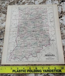 Authentic 1864 Johnson Johnson's Colored Map Indiana (10 1/2" x 12 3/4") - Picture 1 of 9