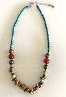 Barse Necklace 925 Sterling Silver Genuine Pearl  Carnelian Turquoise