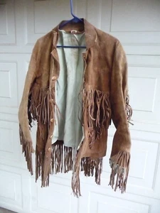 Giacca vintage western frange pelle nappa UOMO TAGLIA 40 molto invecchiata - Foto 1 di 7