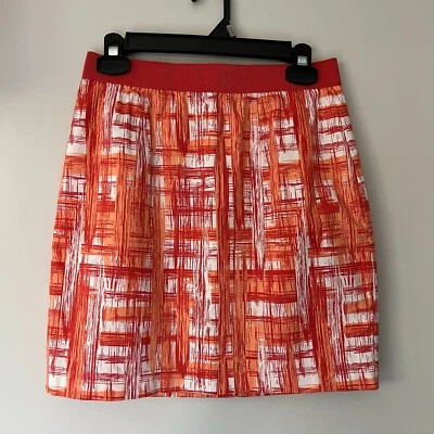 Falda Lápiz Forrada Pure Alfred Sung Blanco Naranja Patrón Talla 4 Cintura Elástica  Foto 1 de 4