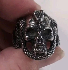 Vtg Sterling 925 Head Skull Gothic Serpent Snake Rider Biker Ring 10 1/2 - Picture 1 of 9