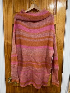 New Free People Women's Boho Candy Stripe Wool Blend Cowl Neck Sweater Size S - Picture 1 of 8